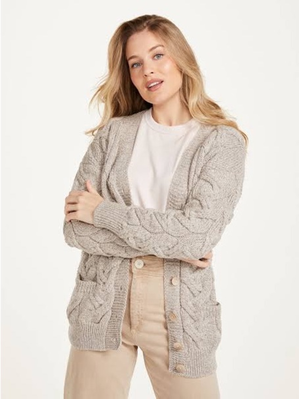 Aran Crafts Chunky Cable Cardigan - Beige